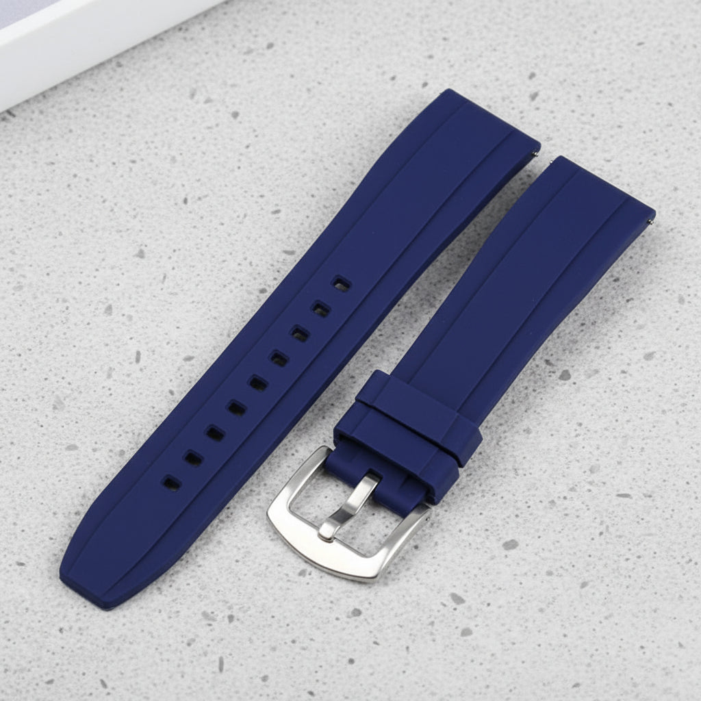 Blue watch strap with silver buckle 