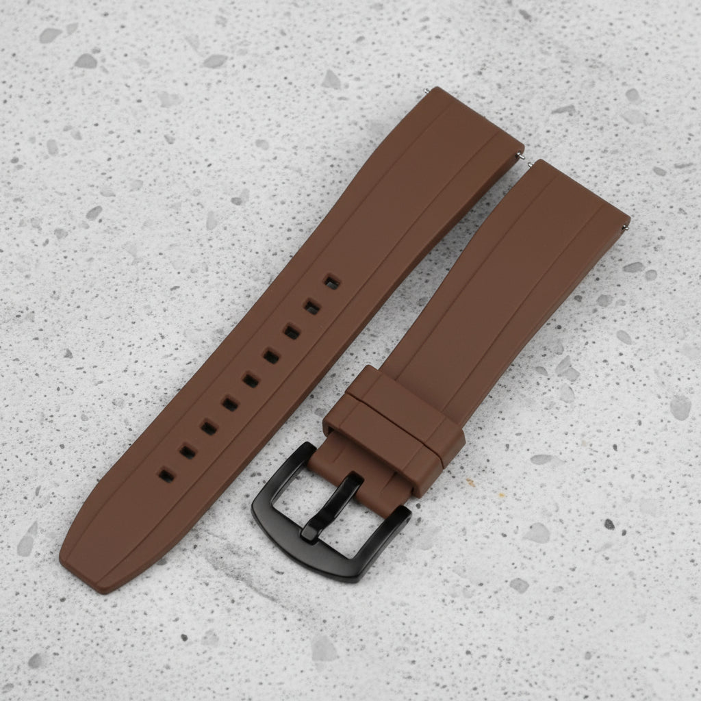 Brown watch strap with black buckle 