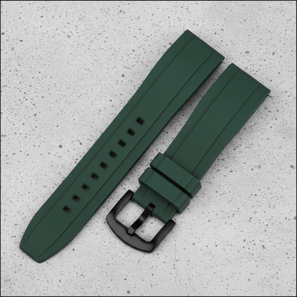 Green watch strap with black buckle 