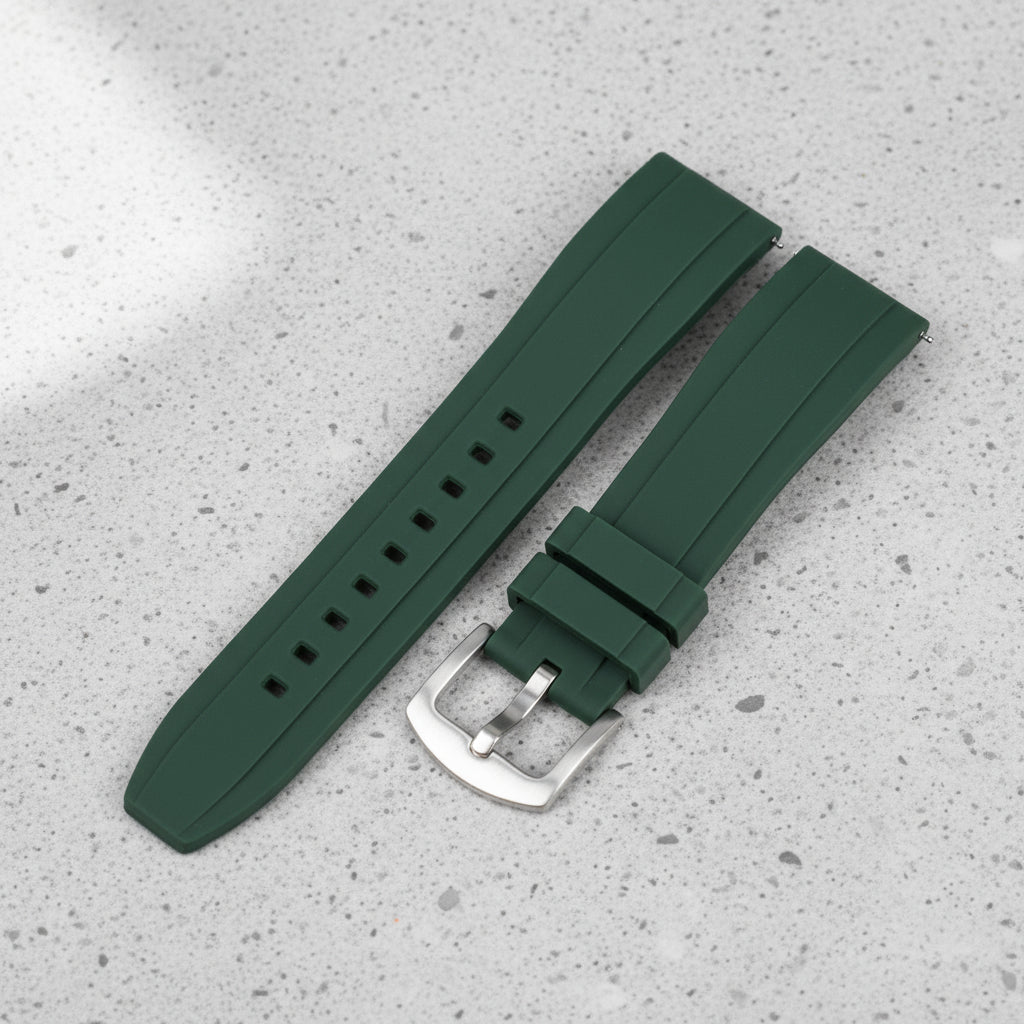 Green watch strap with silver buckle 