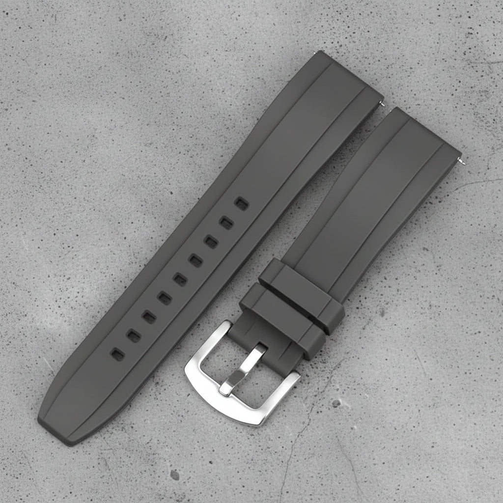 Gray watch strap with silver buckle 