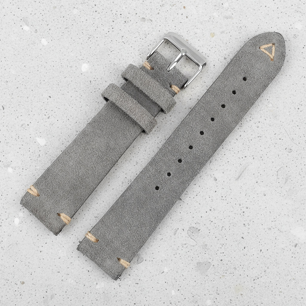 Gray suede watch strap with metal buckle 