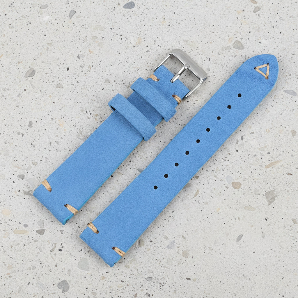 Light blue suede watch strap with silver buckle 