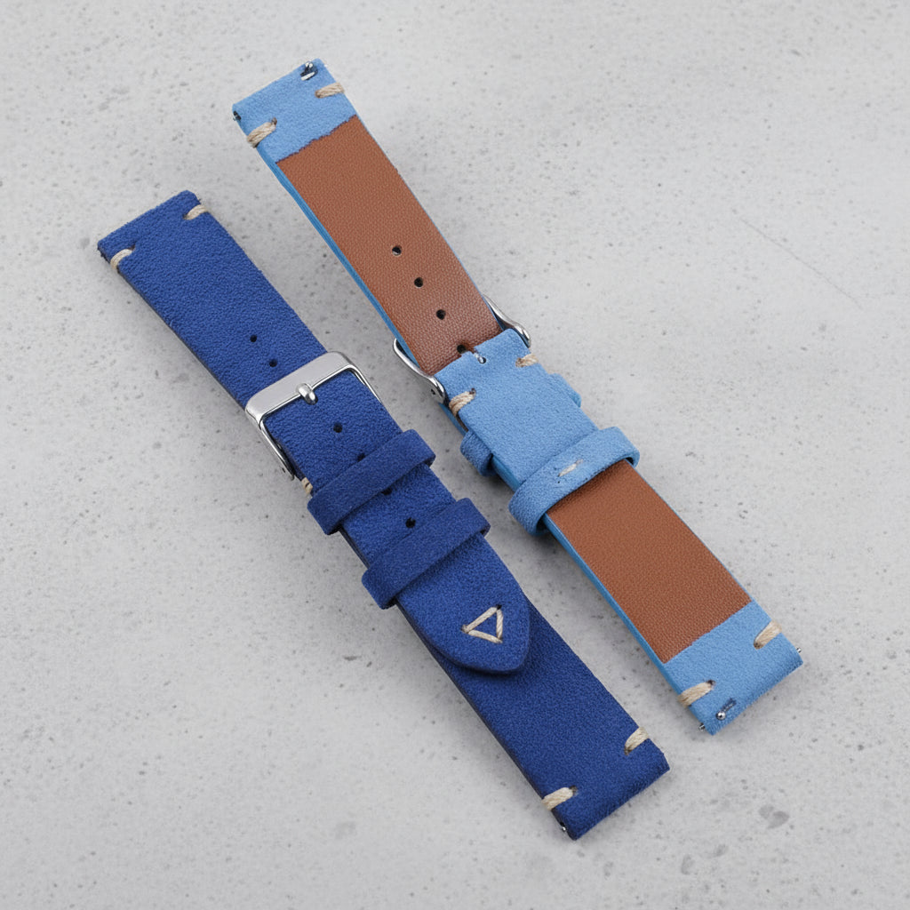 Blue and light blue suede watch straps 