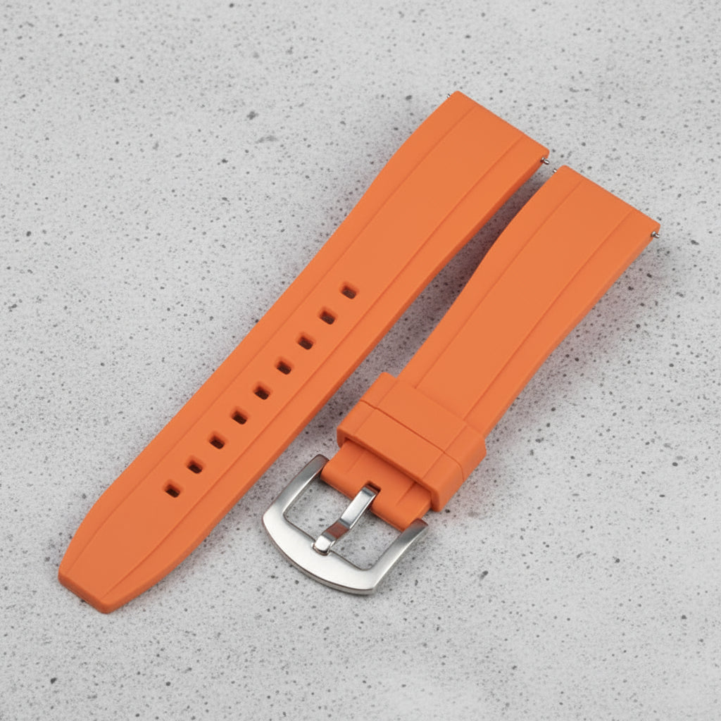 Orange watch strap with silver buckle 