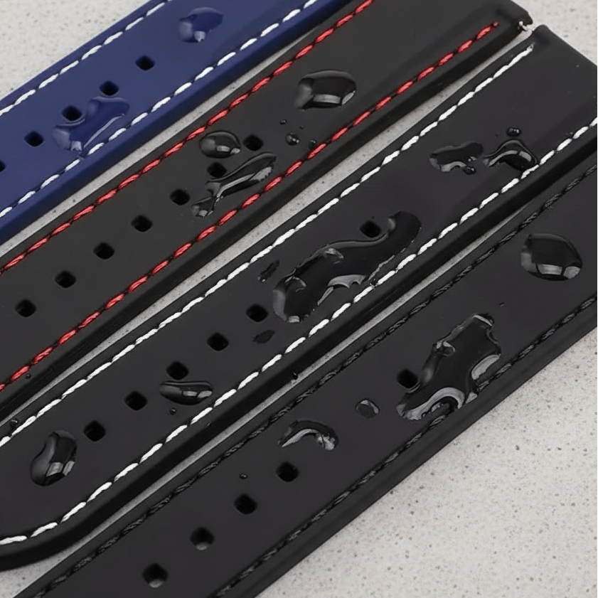 Close-up of black and blue rubber straps 