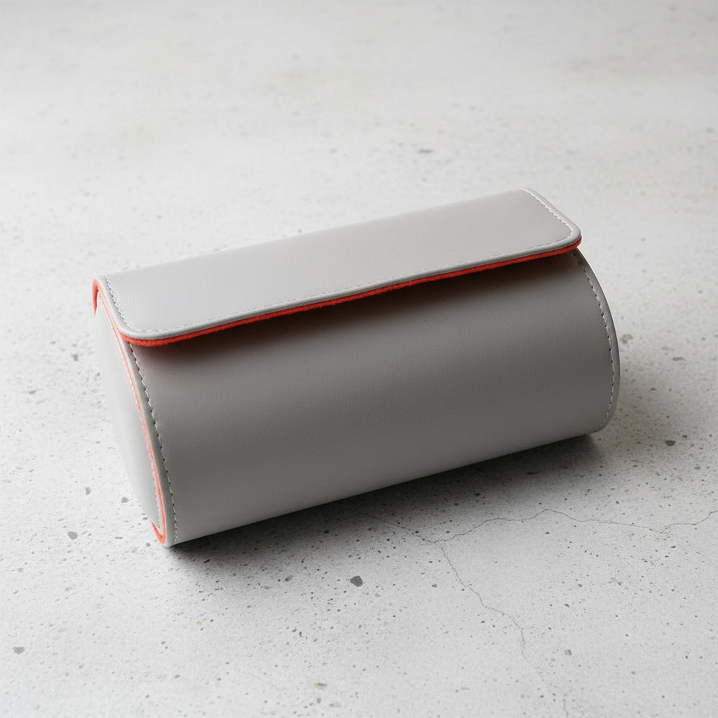 Grey leather 2 watch roll