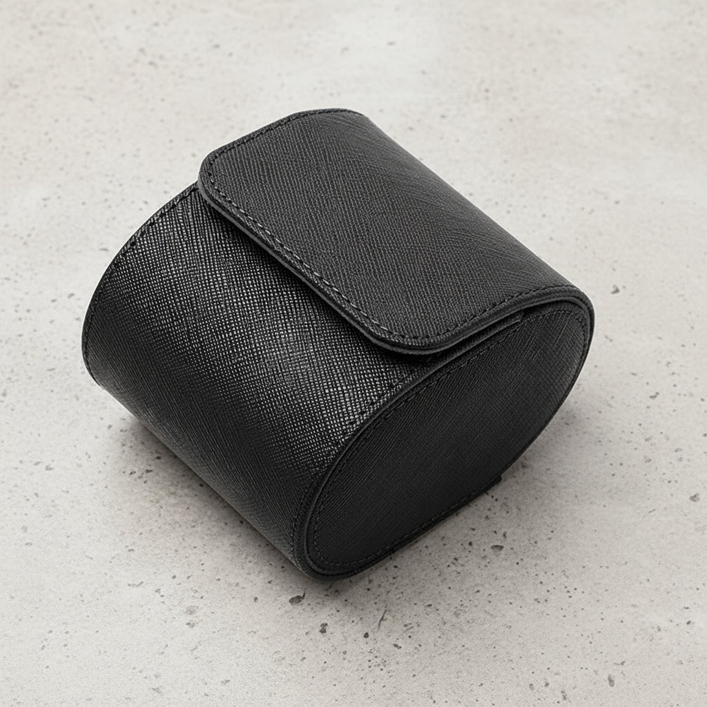 Black leather 1 watch roll