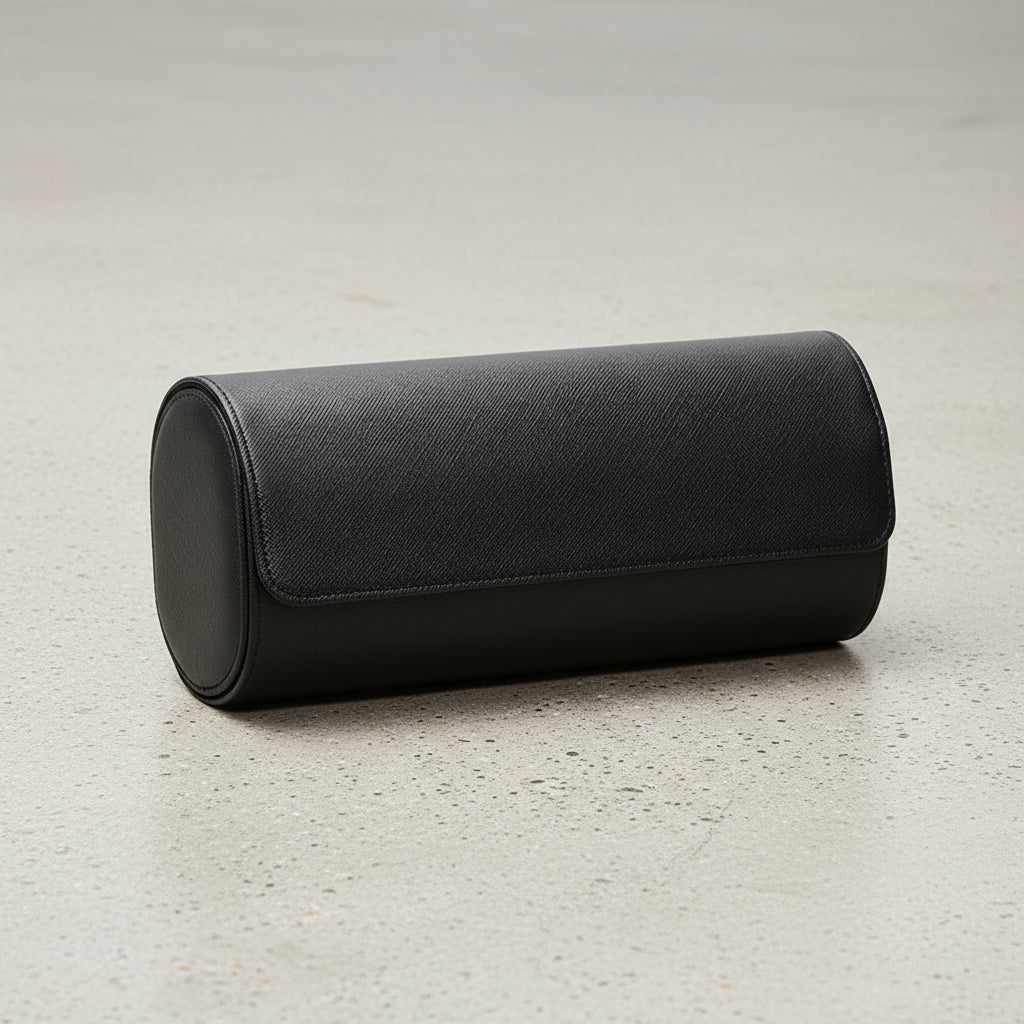 Black leather 3 watch roll