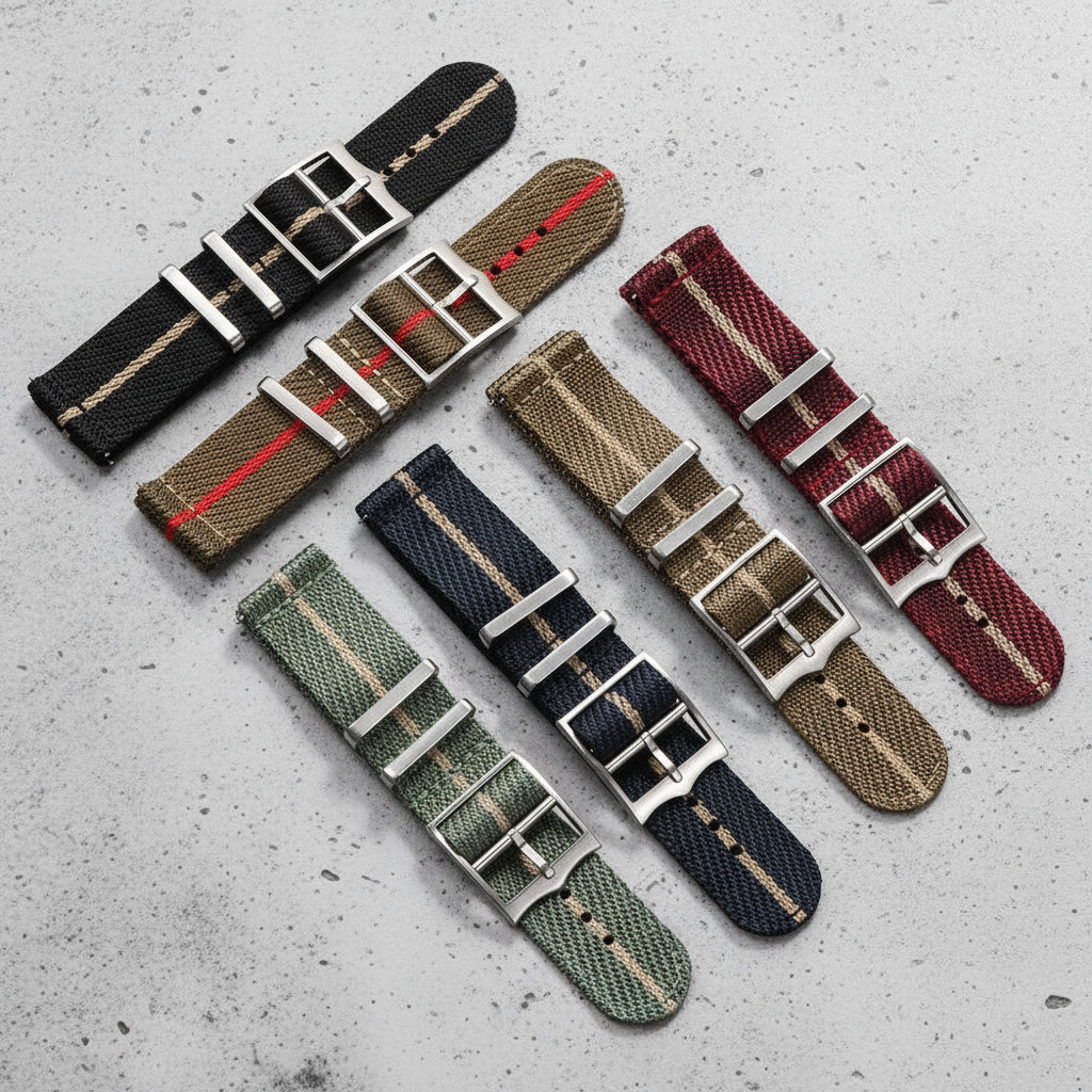 Set of various striped nylon watch straps 