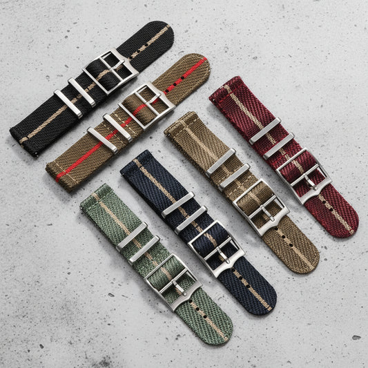 Set of various striped nylon watch straps 
