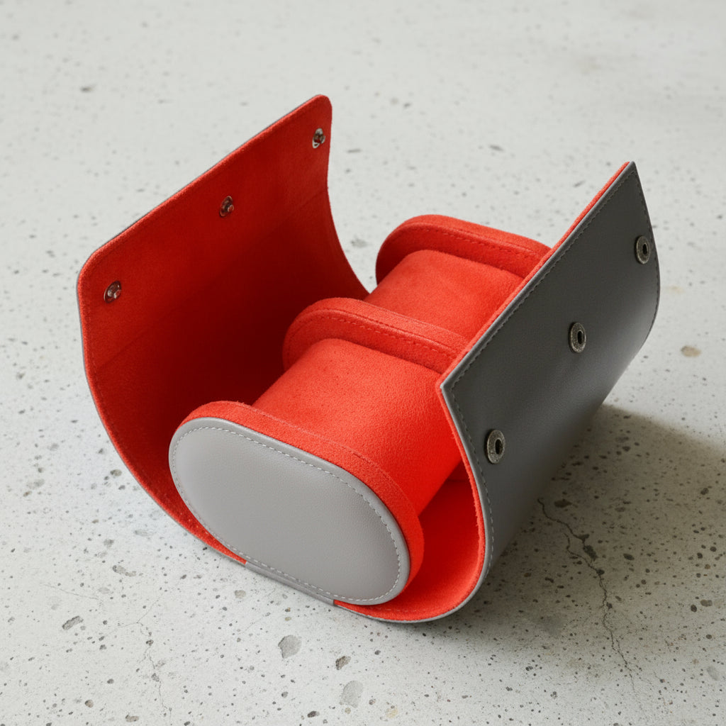 Grey leather and orange 2 watch roll