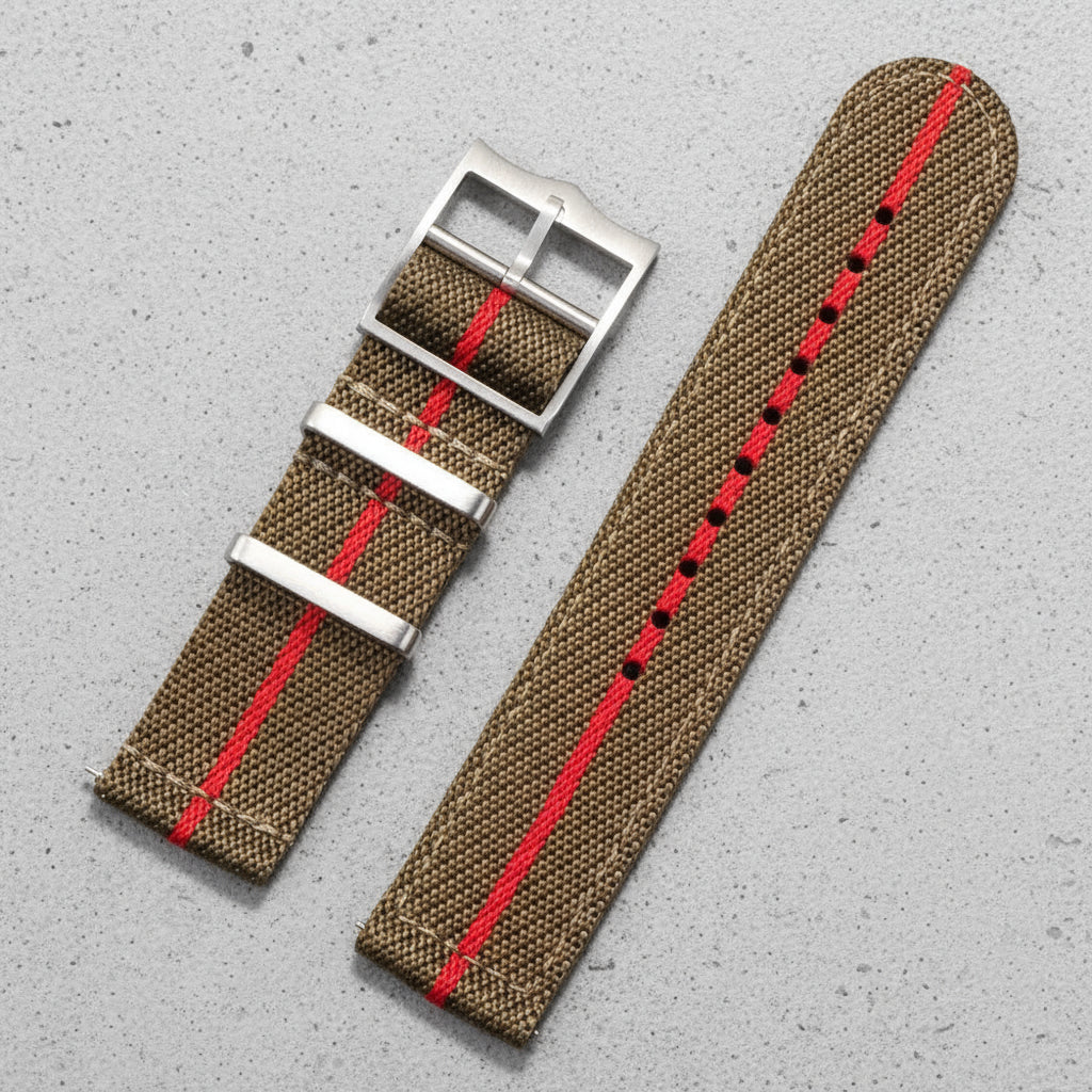 Brown and red striped nylon watch strap