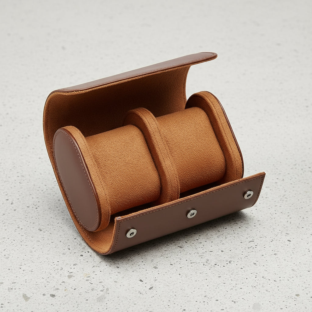 Brown leather 2 watch roll 