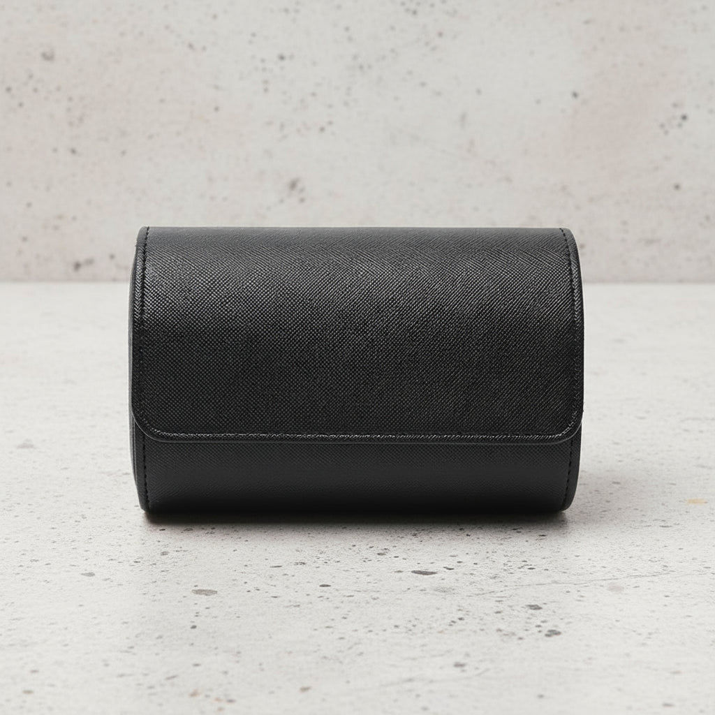 Black leather 2 watch roll