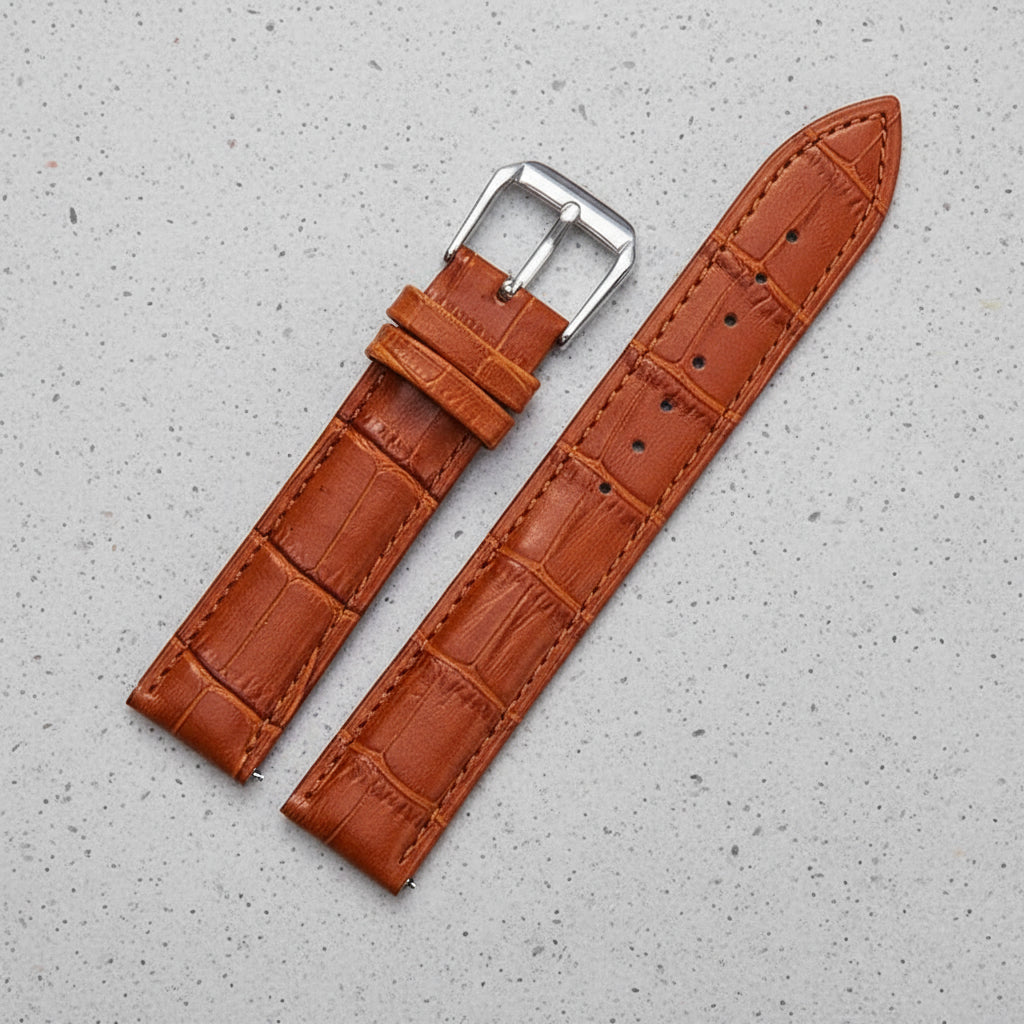 Light brown leather watch strap with silver buckle 