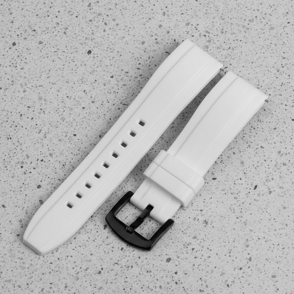 White watch strap with black buckle 